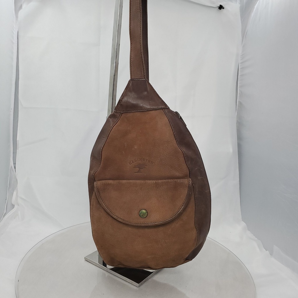 Vintage Ellington Brown Leather Sling Backpack Small Front Pocket Travel Bag